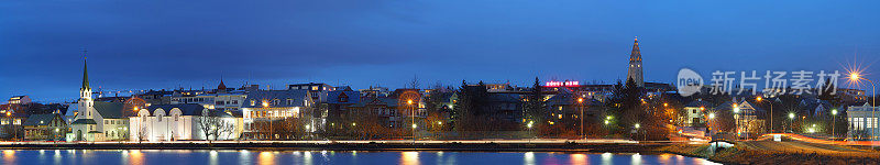 夜景Reykjavík Tjörnin城市全景